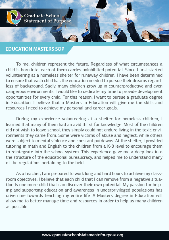 masters in education statement of purpose sample